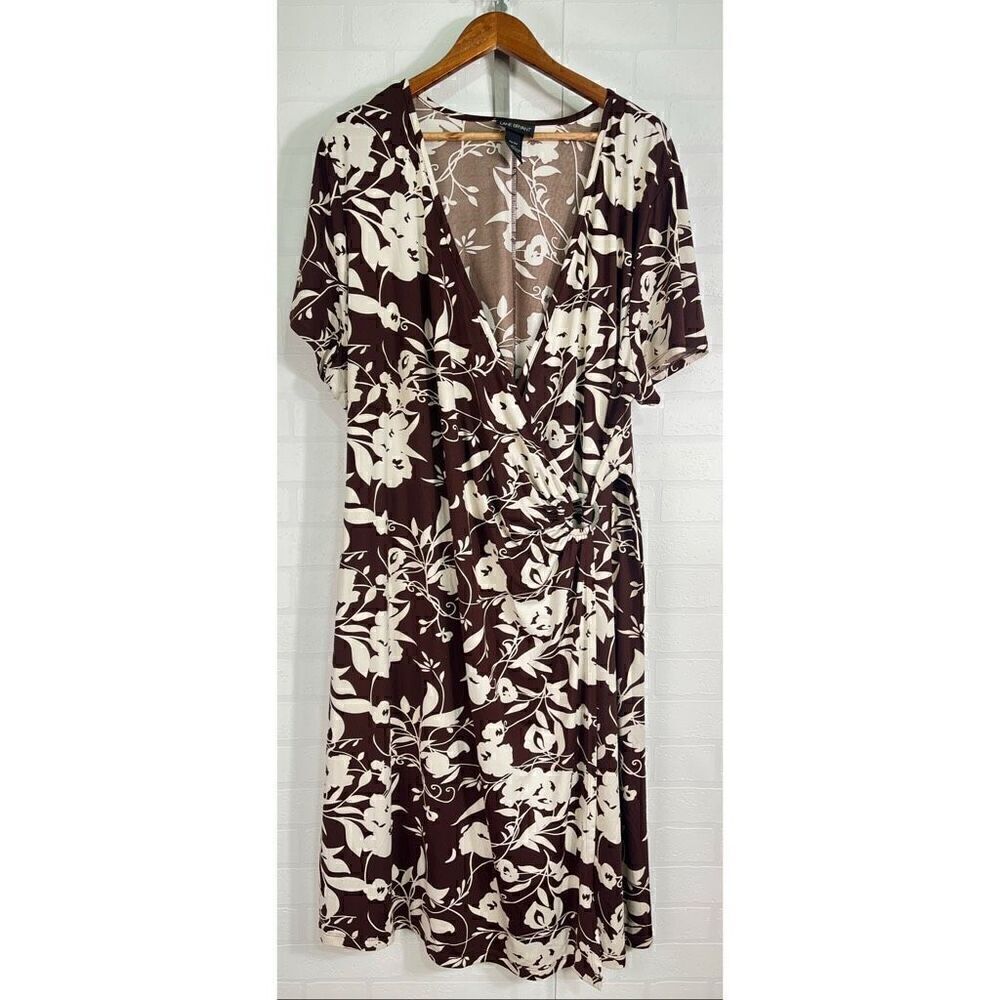 Lane Bryant Womens Midi Dress size 22/24 Brown Floral Stretchy